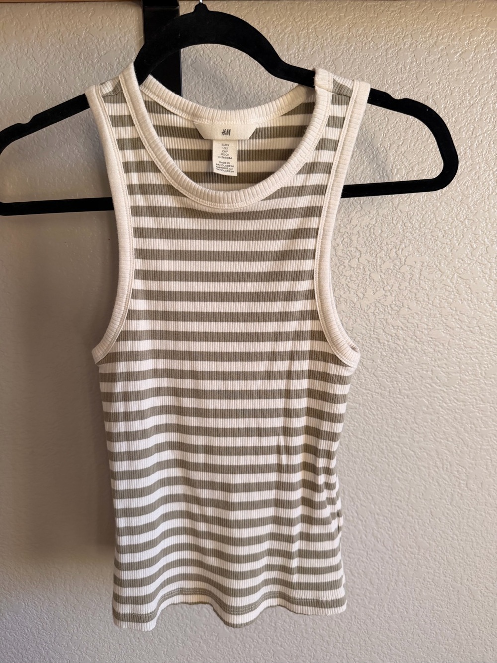 H&M Ribbed Striped Tank Top — White & Olive Green